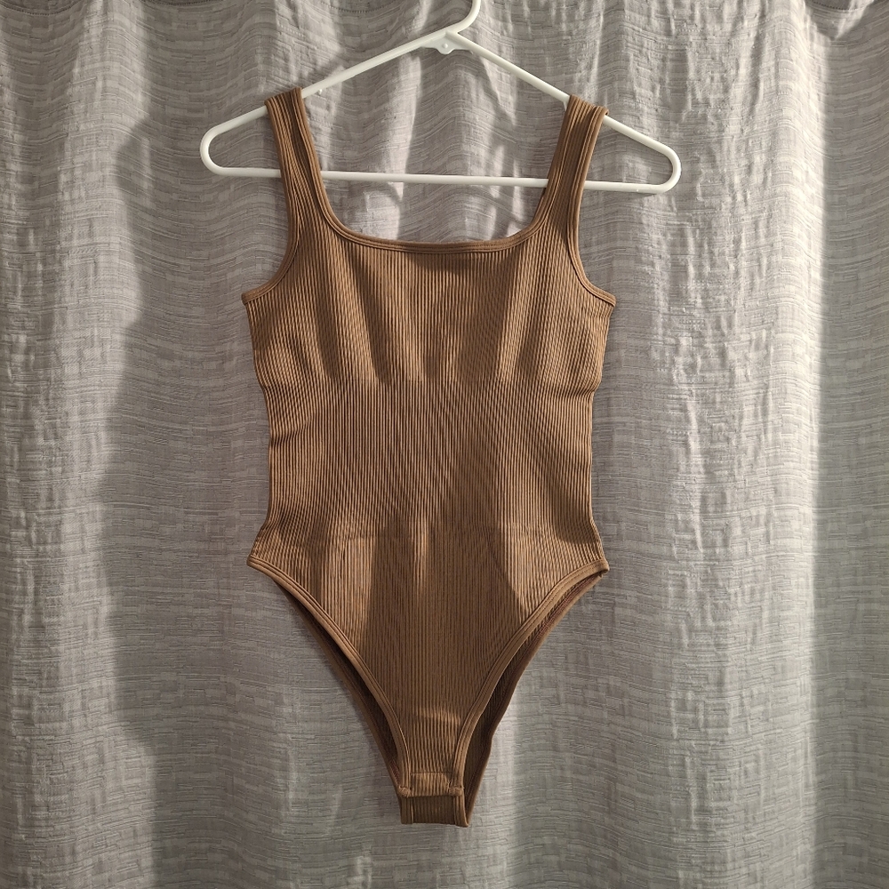 MRIGNT Coffee Square Neck Ribbed Tank Bodysuit- Size S- NWOT